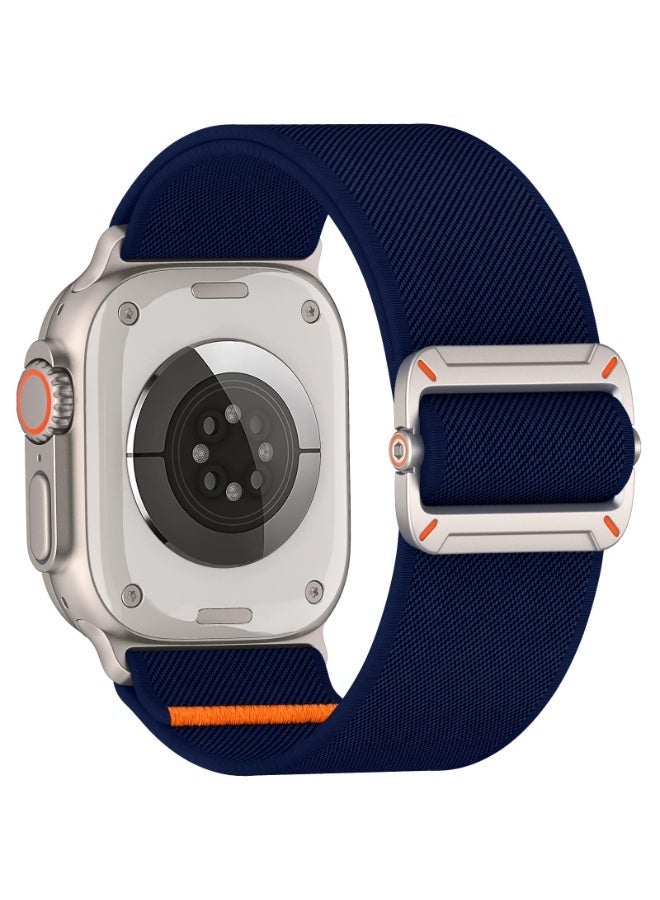 Adjustable Nylon Strap For Apple Watch Series 10/9/8/7/6/5/Ultra 2/Ultra - 49mm 44mm 45mm 42mm 46mm With metal buckle (Blue) - Image 1